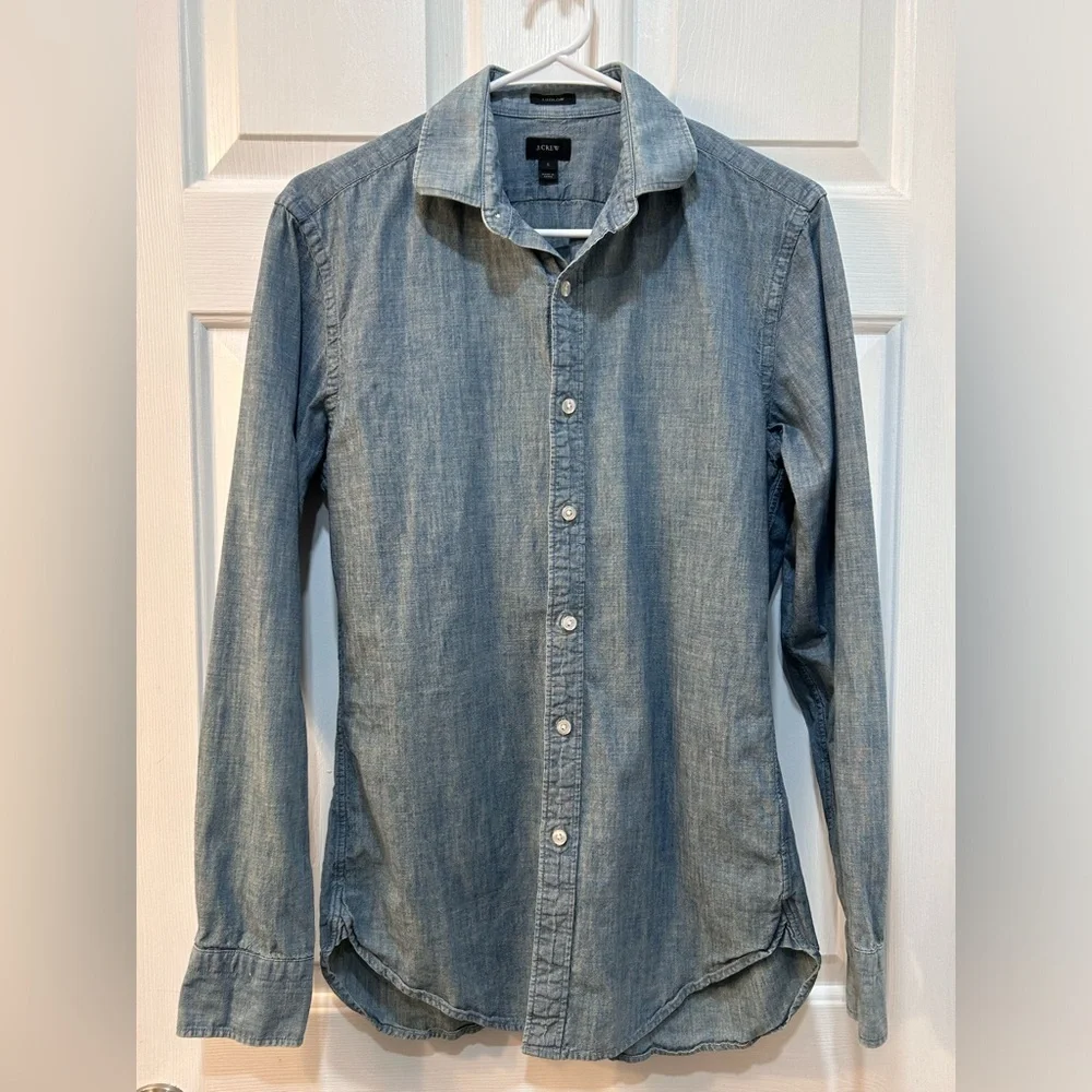 J. Crew Ludlow Button Down Shirt Mens S 100% Cotton Blue Chambray Western Rodeo